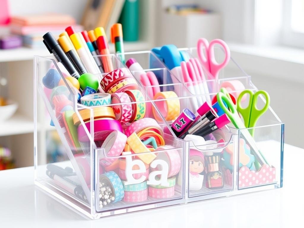 Clear Collection acrylic craft supply organizer with multiple compartments for DIY storage ideas