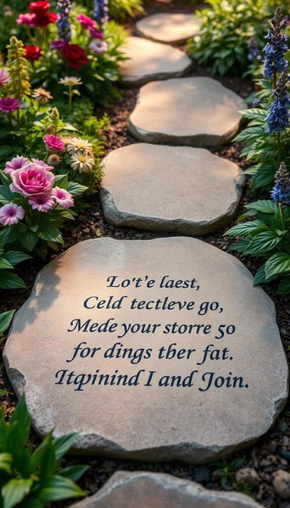 Create an image of a beautifully crafted stepping stone with a personalized message.