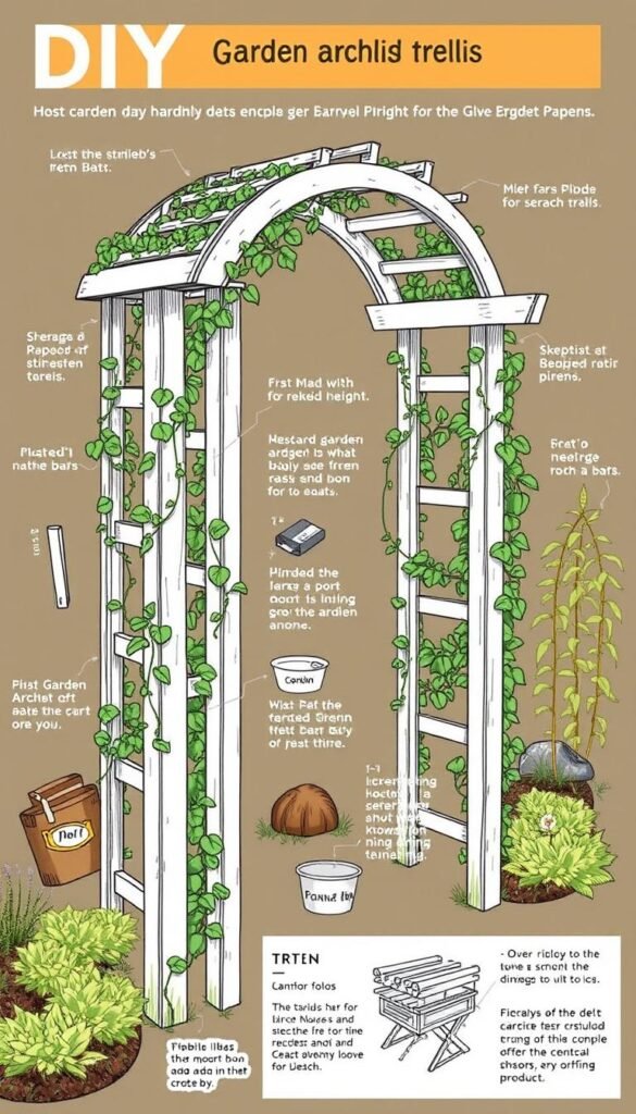 Create an image of a garden arched trellis DIY project