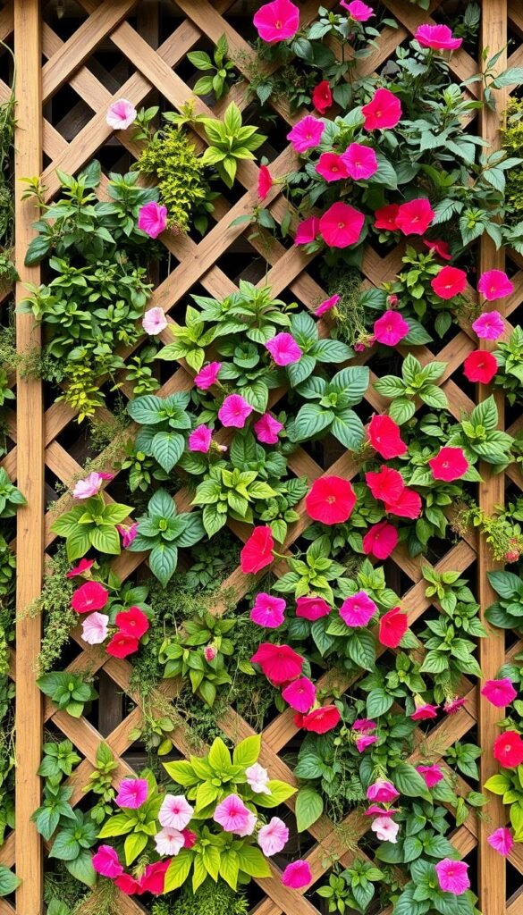 Create an image of a lattice green wall garden