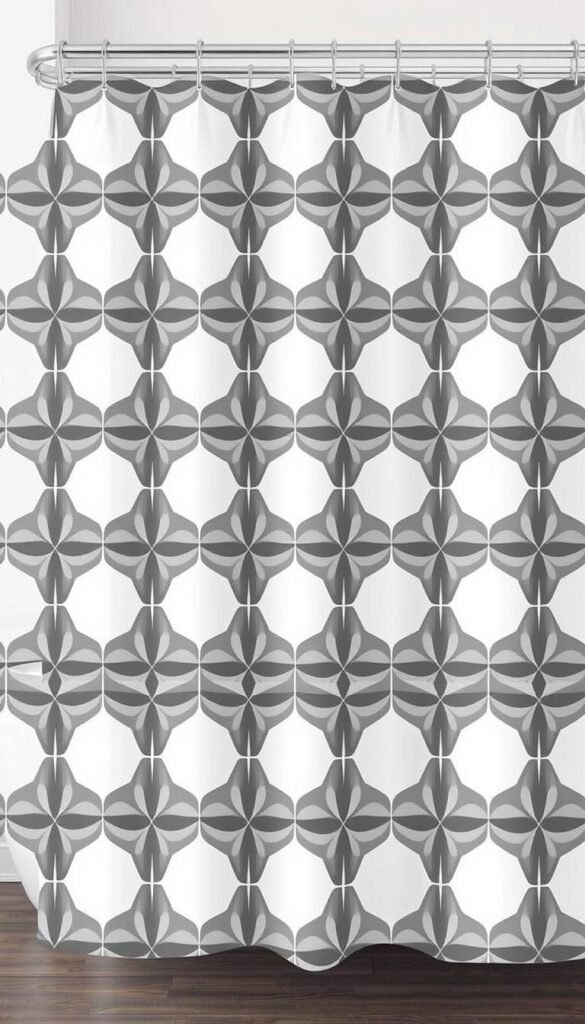 Create an image of a modern shower curtain with a geometric pattern.