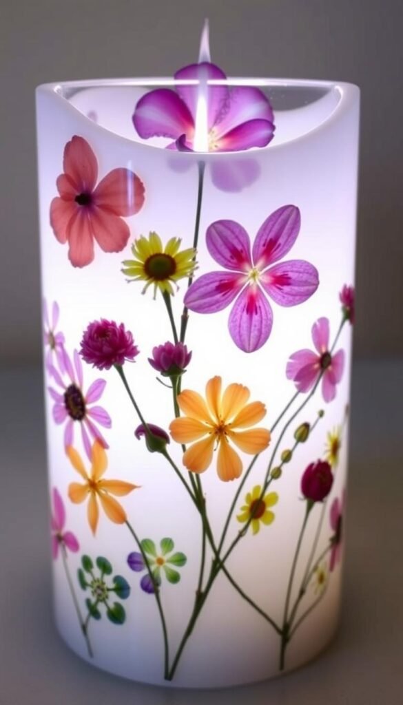 Create an image of a pressed flower candle