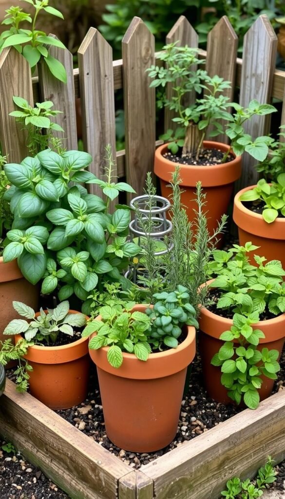 Create an image of a small herb garden with various cocktail herbs.