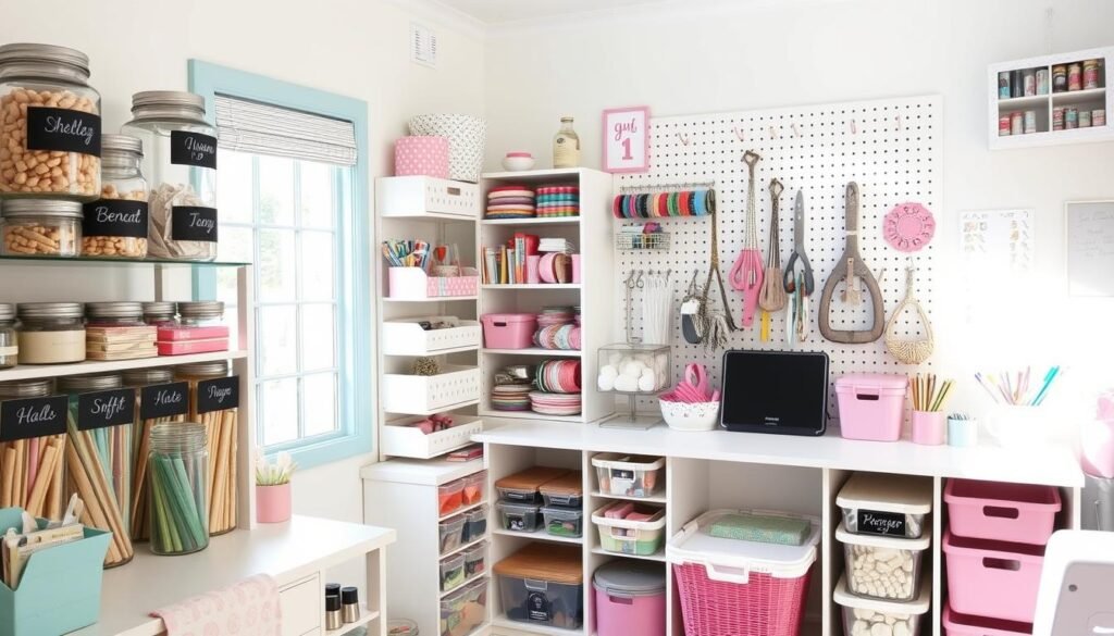Creative DIY storage ideas implemented in a craft room with labeled containers and color-coded organization
