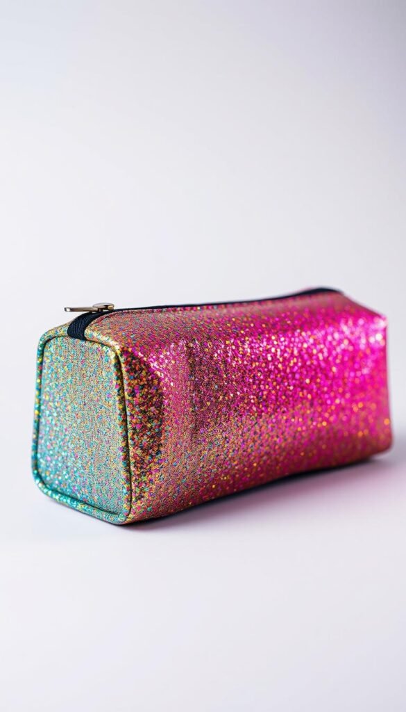 Generate an image of a glittery pencil case.