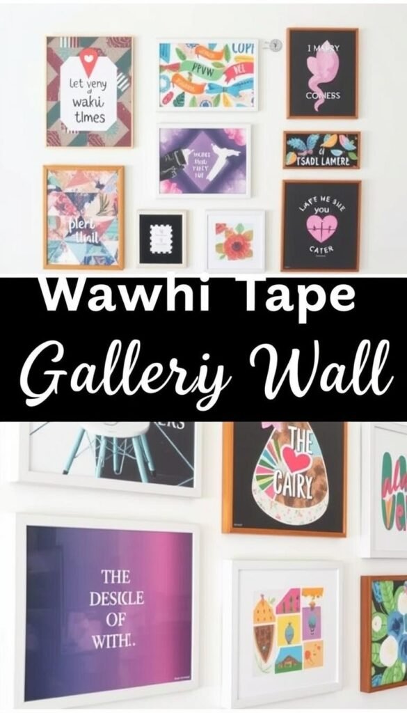 Generate an image of a washi tape gallery wall with printable art