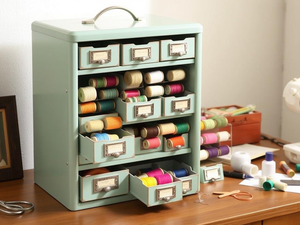 Homak vintage-inspired thread organizer cabinet with multiple drawers for DIY storage ideas