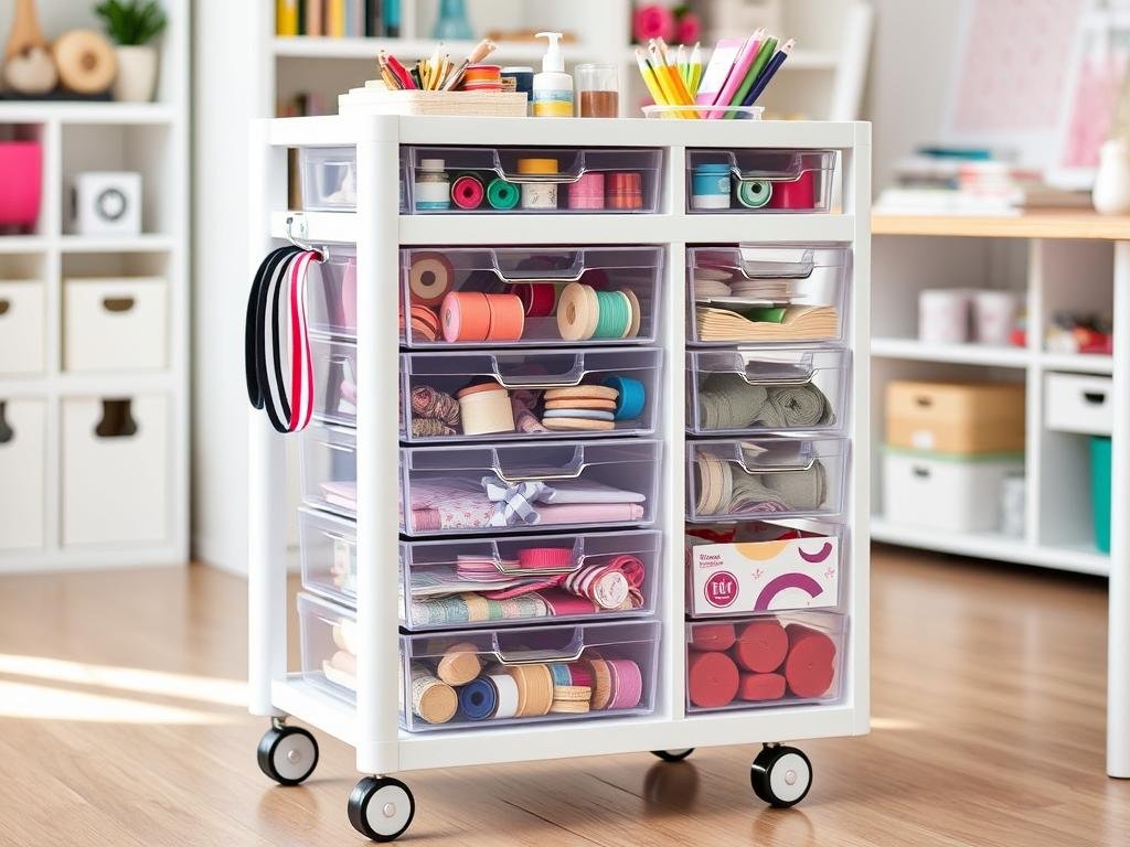Honey-Can-Do rolling craft storage cart with multiple drawers and compartments for DIY storage ideas