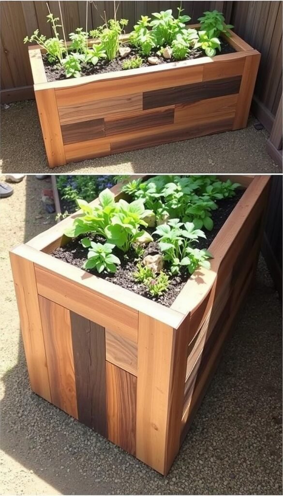 Recycled raised garden bed made from reclaimed wood
