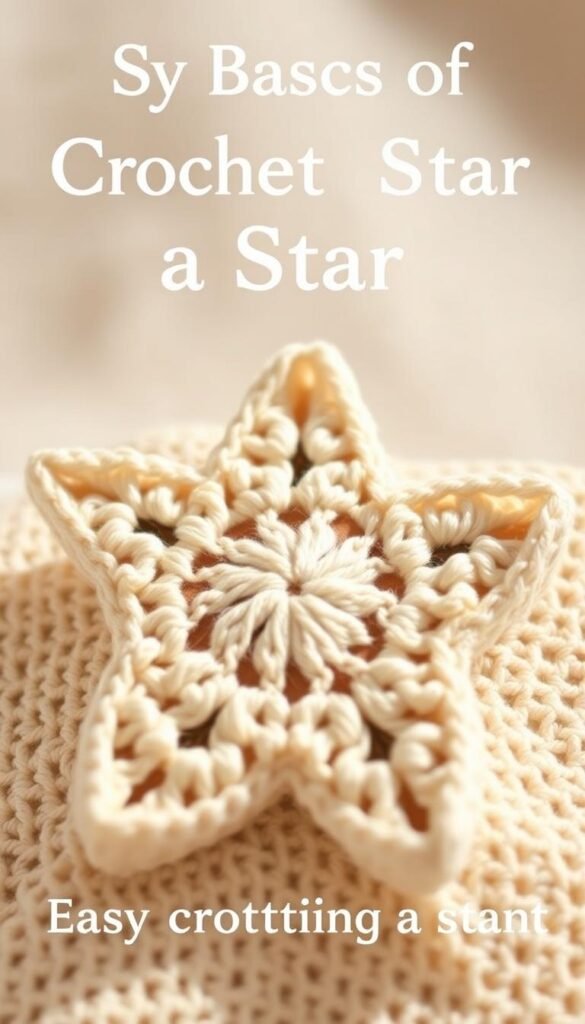 A close-up, highly detailed image of an easy crochet star pattern in soft, natural lighting. The star-shaped pattern is made of delicate, off-white yarn, with each point clearly defined and the texture of the stitches visible. The foreground focuses on the intricate crocheted structure, while the middle ground fades into a blurred, calming background of neutral tones. The overall mood is one of simplicity, warmth, and handcrafted elegance, perfectly reflecting the "Basics of Crocheting a Star" section of the article.