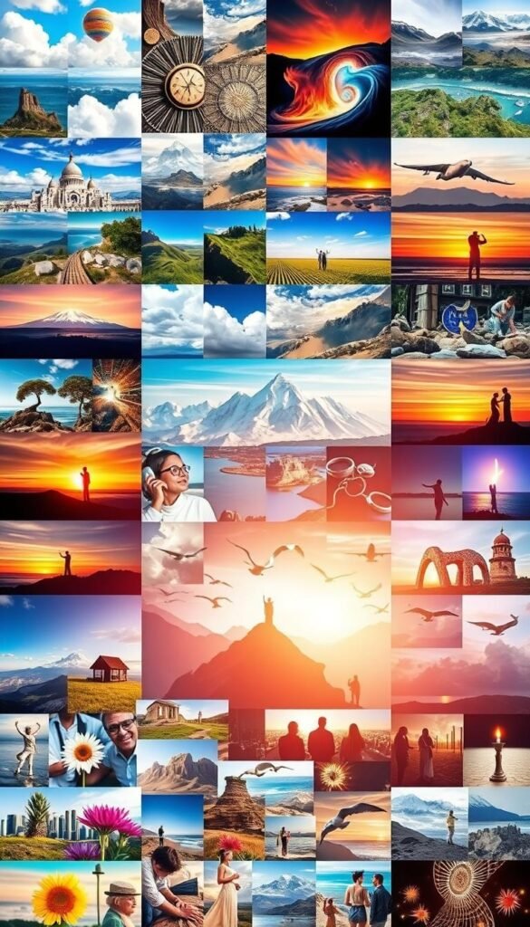 A vibrant, visually captivating collage of diverse, inspiring images conveying a sense of clarity, possibility, and empowerment. In the foreground, a collection of carefully curated images that capture the essence of personal growth, goal achievement, and the realization of dreams - from scenic landscapes to symbols of success, wealth, and fulfillment. In the middle ground, a harmonious arrangement of images representing the various aspects of an individual's aspirations, such as career, relationships, health, and personal development. In the background, a soft, ethereal glow that imbues the entire scene with a sense of positivity, aspiration, and the boundless potential of the human spirit. A vibrant, visually captivating collage of diverse, inspiring images conveying a sense of clarity, possibility, and empowerment. In the foreground, a collection of carefully curated images that capture the essence of personal growth, goal achievement, and the realization of dreams - from scenic landscapes to symbols of success, wealth, and fulfillment. In the middle ground, a harmonious arrangement of images representing the various aspects of an individual's aspirations, such as career, relationships, health, and personal development. In the background, a soft, ethereal glow that imbues the entire scene with a sense of positivity, aspiration, and the boundless potential of the human spirit.