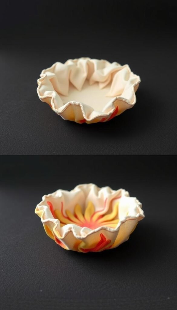 An image of a fabric bowl made without sewing