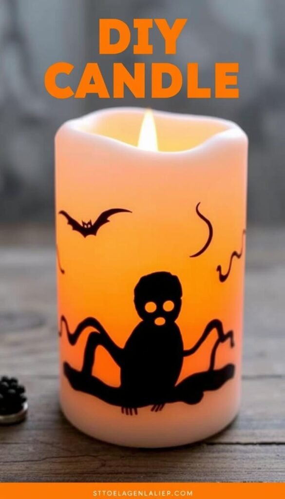 Create an image of a DIY candle with a spooky image transfer Create an image of a DIY candle with a spooky image transfer