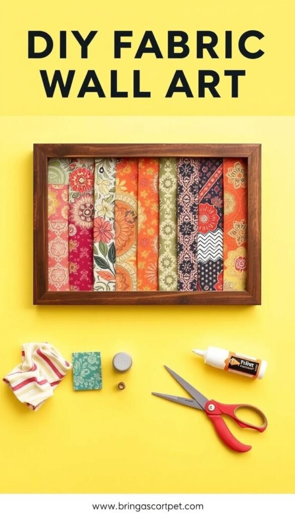 Create an image of a DIY fabric wall art project using a stretcher frame and patterned fabric. Create an image of a DIY fabric wall art project using a stretcher frame and patterned fabric.