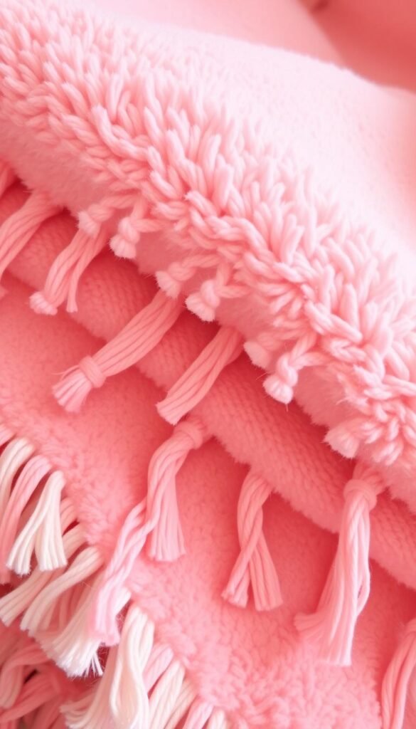 Create an image of a fleece blanket with tied fringe.