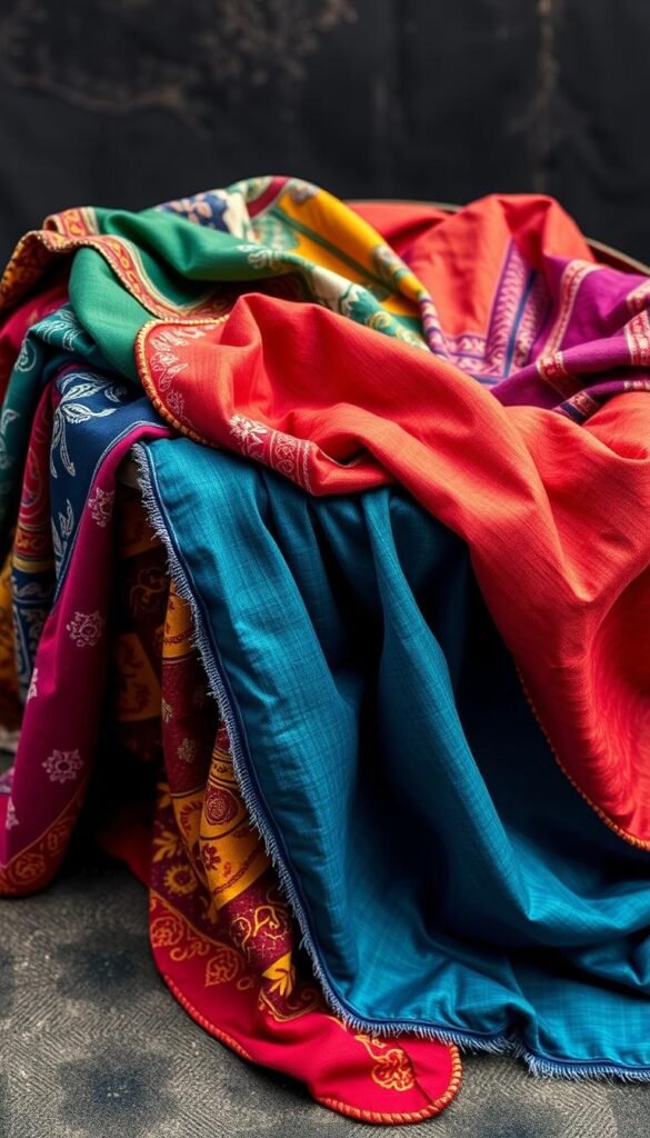 Create an image of a tray covered with colorful fabric. Create an image of a tray covered with colorful fabric.