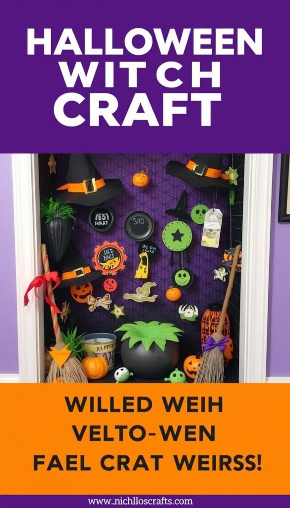 Create an image of a witch-themed Halloween craft display Create an image of a witch-themed Halloween craft display