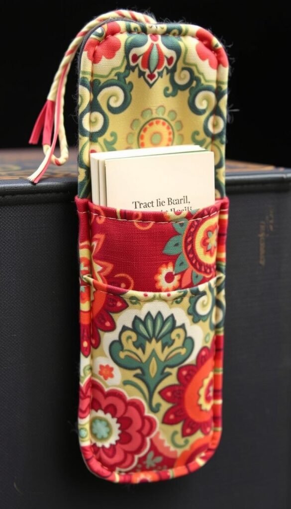 Image of a fabric bookmark with a page pocket Image of a fabric bookmark with a page pocket