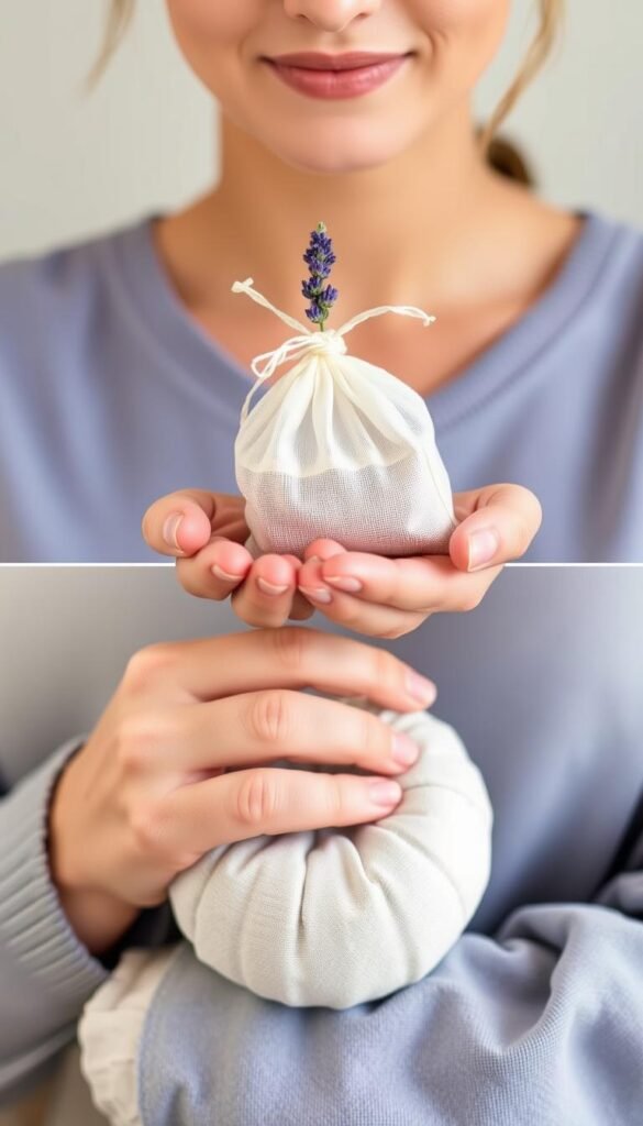 Image of a person holding a lavender sachet or an aromatherapy pillow Image of a person holding a lavender sachet or an aromatherapy pillow