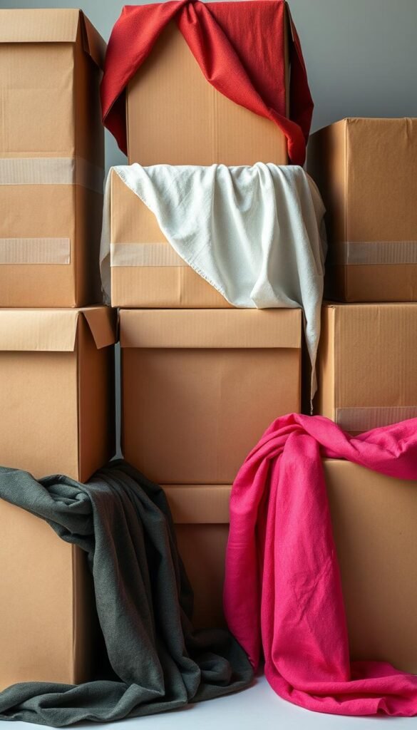 Image of cardboard boxes covered in fabric
