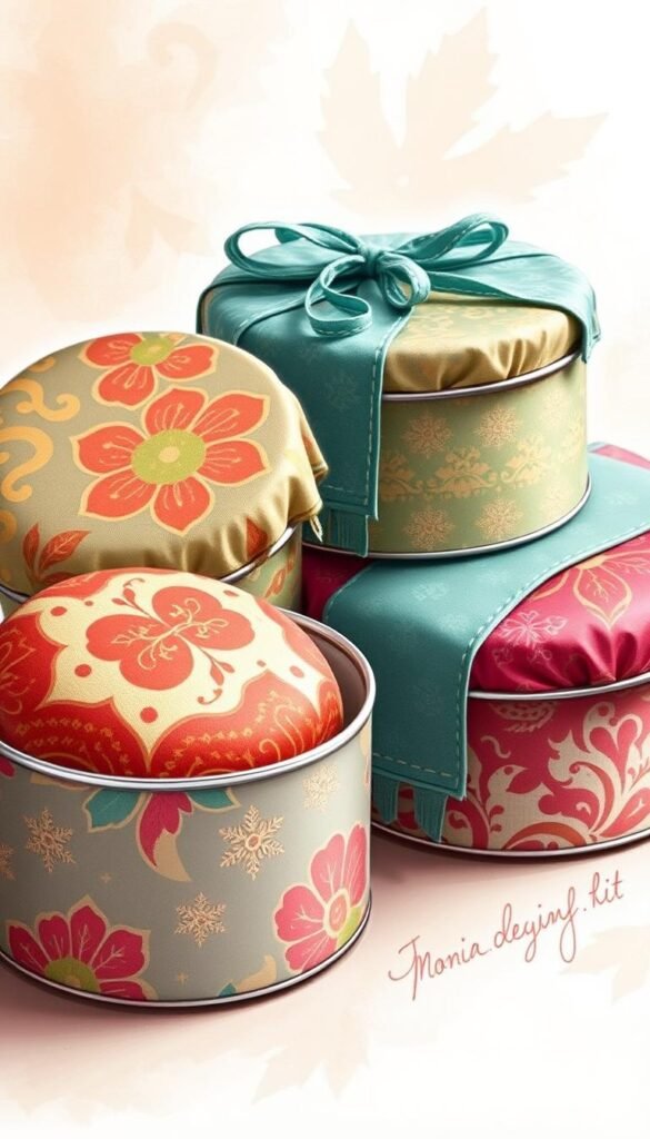 Image of cookie tins covered in fabric