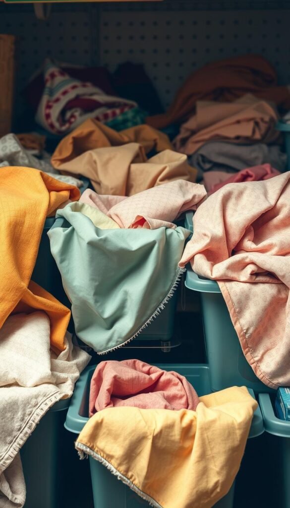 Image of dollar store bins covered in fabric