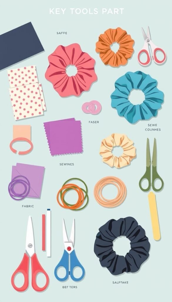 Image of essential tools and materials for making scrunchies