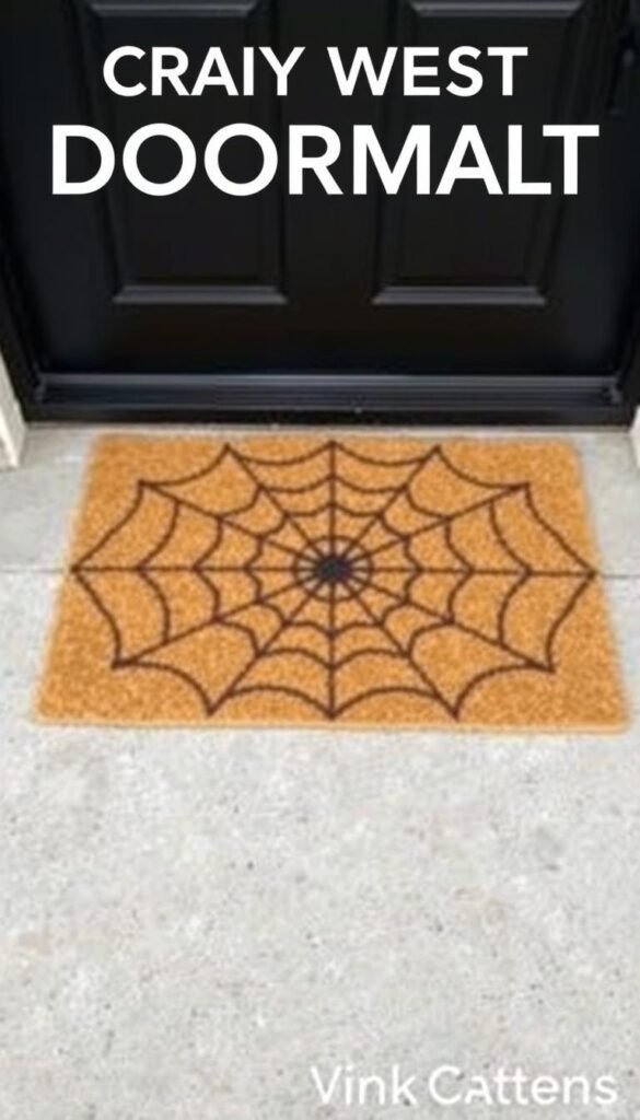 Create an image of a doormat with a spiderweb design.
