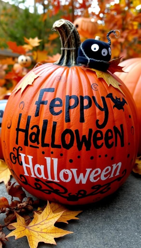 DIY painted pumpkin with a Halloween message