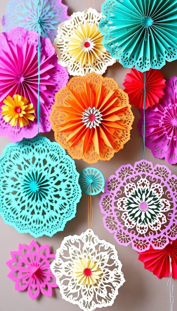 Generate an image of colorful papel picado for various holidays