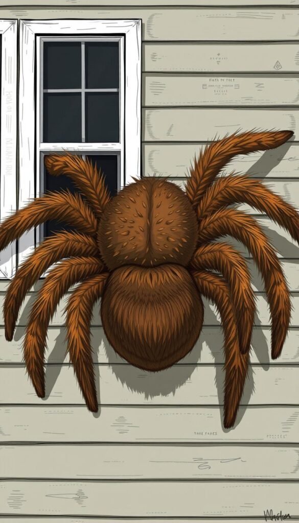 Image of a DIY giant furry spider on a house siding