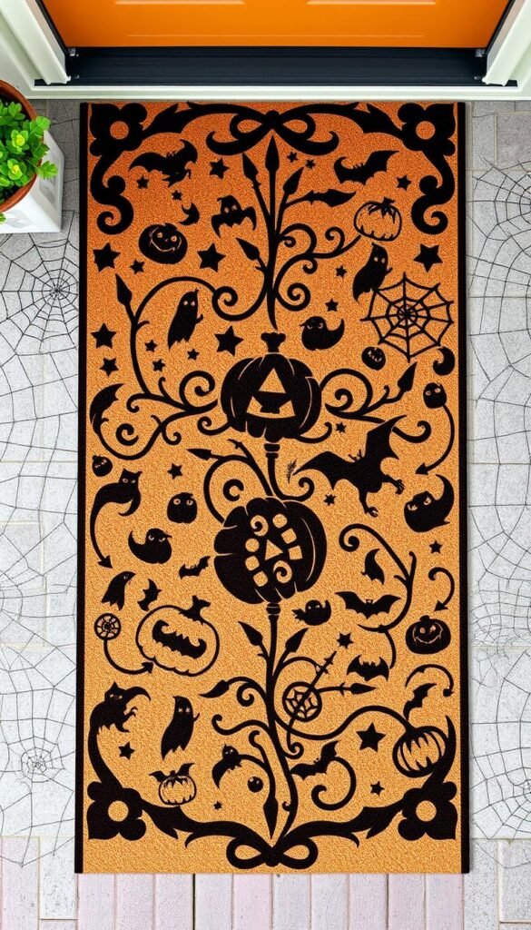 Image of a custom Halloween doormat with a stencil design