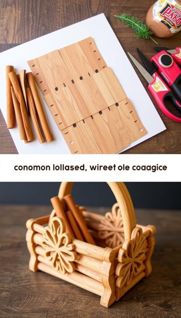 Crafting a wood carrier ornament with cinnamon sticks