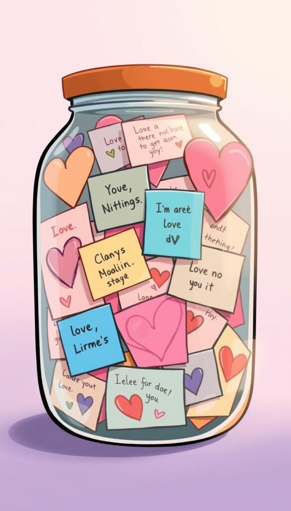 Create an image of a jar filled with love notes.