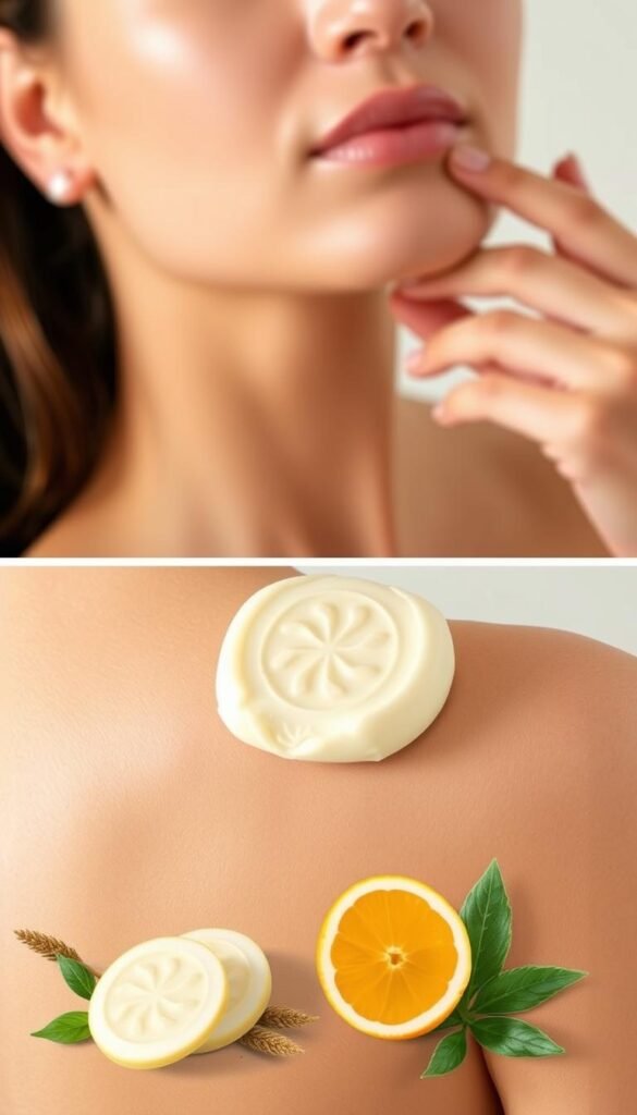 Create an image of a nourishing lotion bar being used.