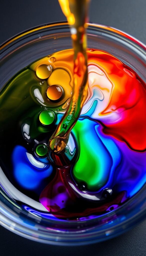 Create an image of different oils being mixed in a bowl
