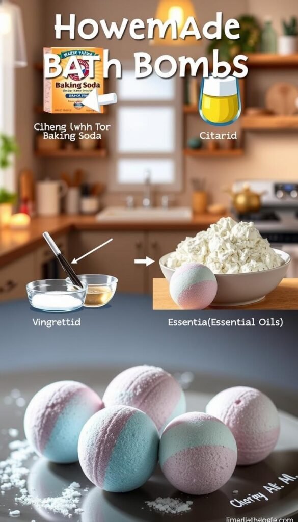 Create an image of homemade bath bombs being made.