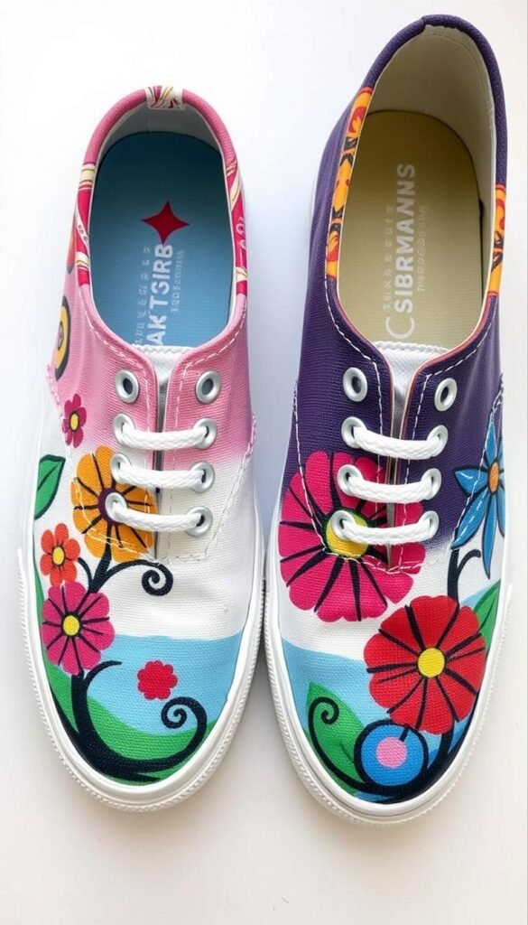 Custom painted canvas shoes with vibrant designs