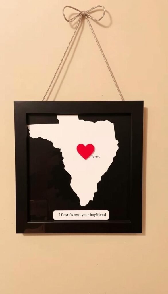 Design a state map art with a heart marking where you met your boyfriend.