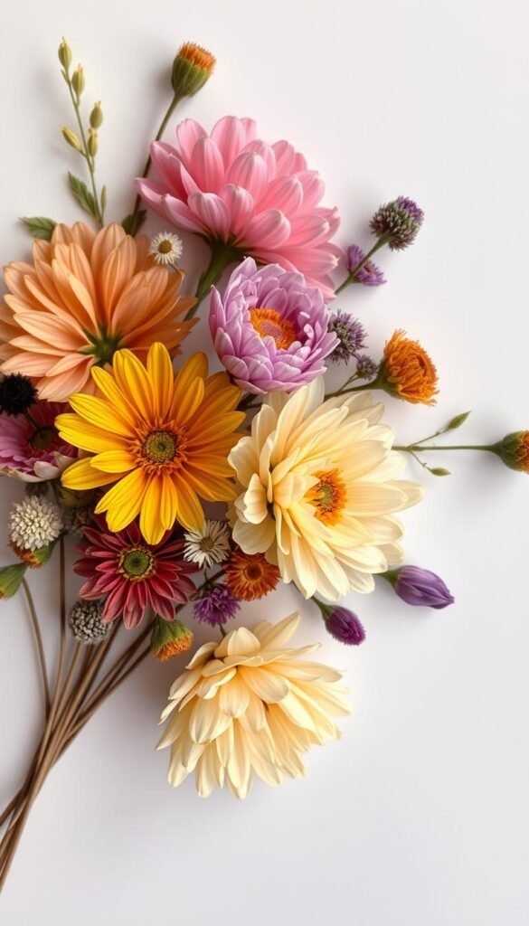 Generate an image of a dried flower card with a beautiful floral arrangement.
