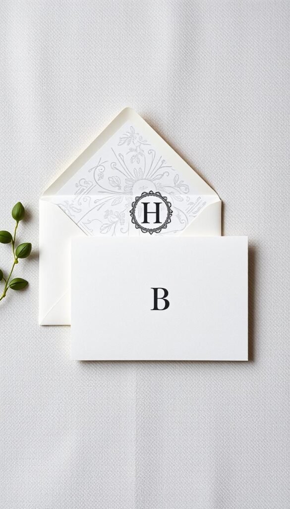 Generate an image of a personalized stationery set with a monogrammed notecard and envelope.