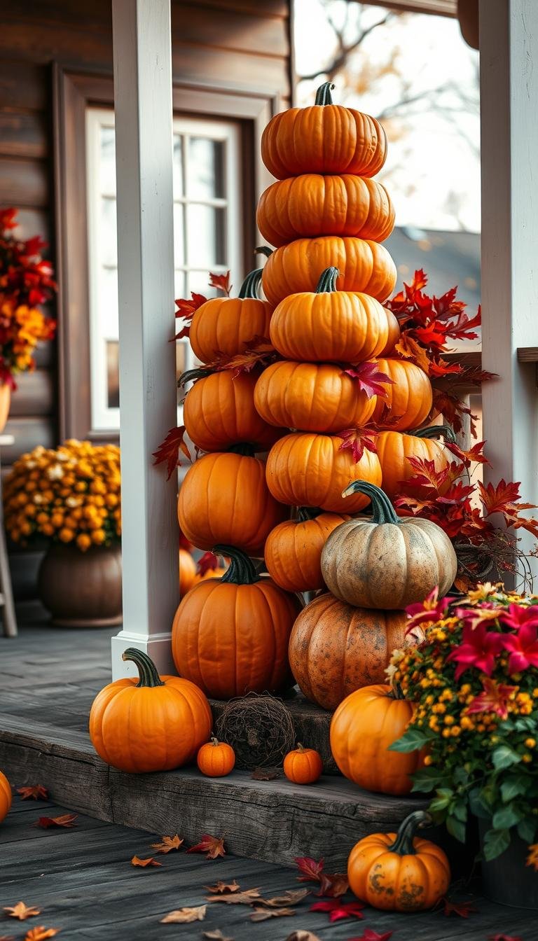 12 Stacked Pumpkin Ideas for Porch, Patio, and Holiday Decor