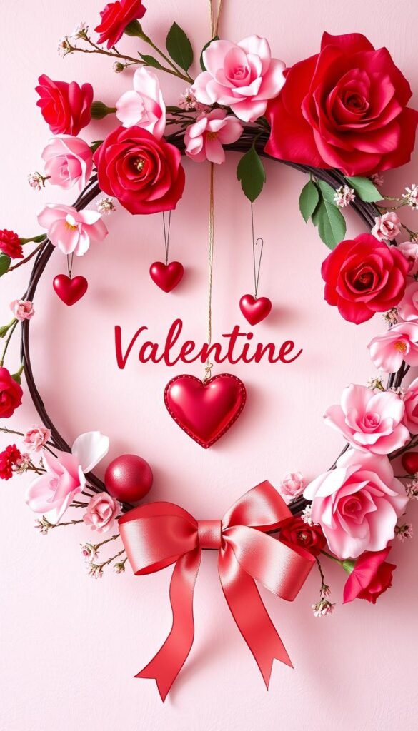 Create an image of a beautiful Valentine's Day wreath