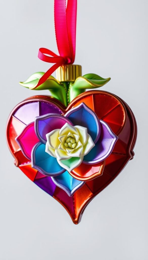 Generate an image of a Wind Rose Heart Ornament, showcasing its colorful and intricate design.