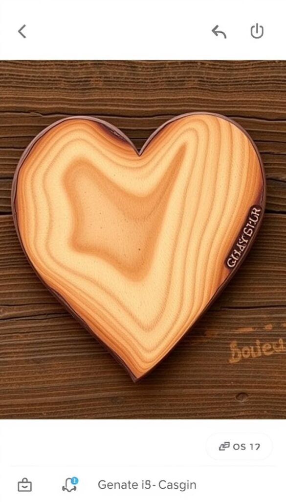 Generate an image of a wooden heart cutout with a rustic finish.